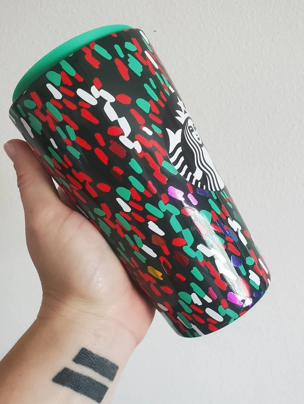 NEW Starbucks 2019 Holiday Green Confetti Double Wall Ceramic Hot Cup 12oz